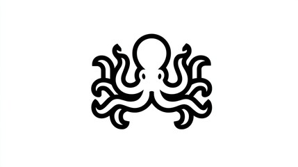 Stylized black line art octopus illustration against a white background, featuring a simple, rounded head and eight gracefully curved tentacles