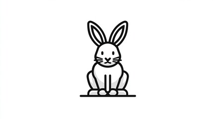 Simple black line art illustration of a seated white rabbit