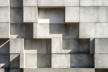 Concrete brutalist facade with stepped shadow play