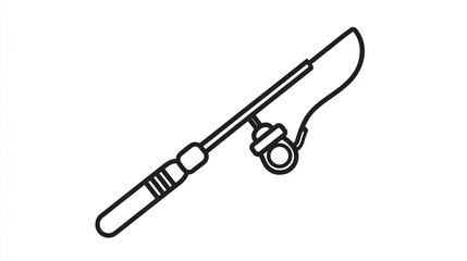 Line drawing of a simple fishing rod with a reel, handle, and a slightly curved tip.  The rod is depicted in black outline against a white background