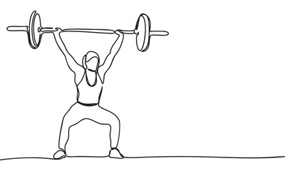 Woman Weightlifter Performing an Overhead Press in Continuous Line Art