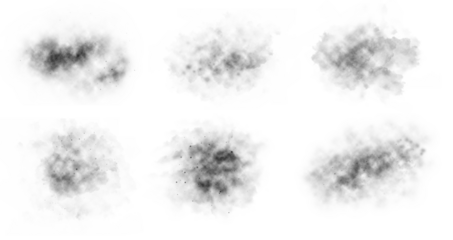 Various textured clouds in shades of black and gray on white background