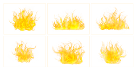 Bright yellow flames dancing in various patterns and shapes