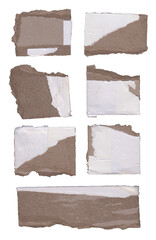 Creative arrangement of torn textured paper pieces in various shapes