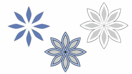 Blue and gray star anise shaped floral patterns on transparency background