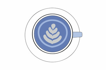 Top view of latte art in coffee cup with leaf pattern and minimal style