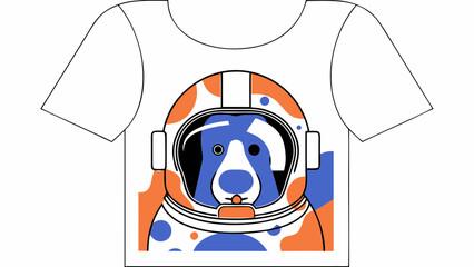 Dog astronaut head in neon colors on t shirt vector design, playful and modern style
