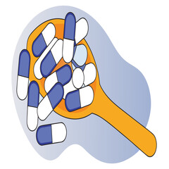 Blurry image of person holding blister pack of blue and white capsule pills