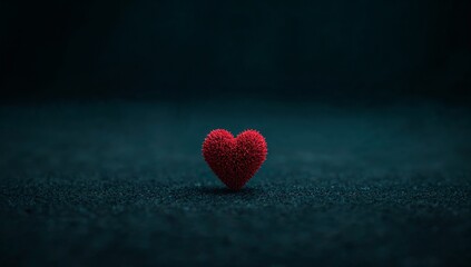 Fototapeta premium A single red heart shaped object sits isolated on a dark surface