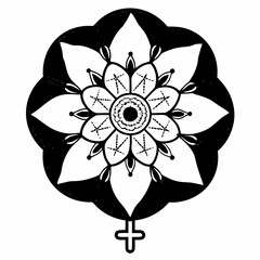Venus symbol morphing into moonflower, sacred geometry, mandala style, feminine energy, spiritual design