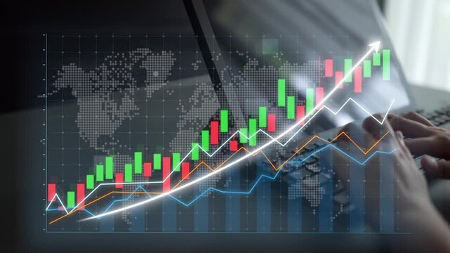 A detailed visualization of financial growth featuring colorful stock market charts and graphs on a laptop. Ideal for illustrating business success and investment strategies. Copula - Powered by Adobe