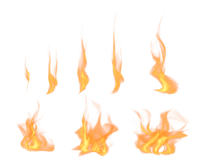 Various flame shapes in orange colors for creative uses