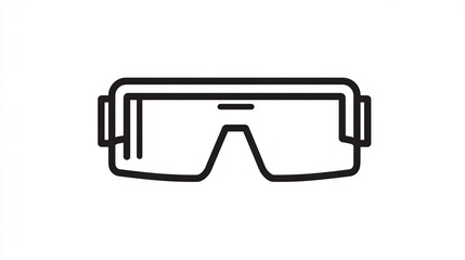 Black outline illustration of protective eyewear.  Simple,  graphic depiction of safety glasses