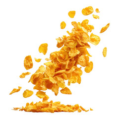 Fototapeta premium Falling Crunchy Corn Flakes Pile on Transparent Background