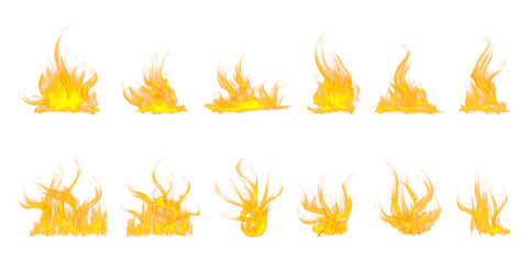 Fire animations showcasing various flames in different shapes and sizes