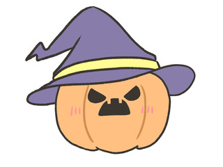 怖い表情をしてる魔女の帽子をかぶるジャックオランタン
