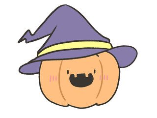 魔女の帽子をかぶるジャックオランタン