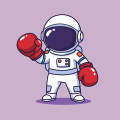 cute Astronaut Boxer Ready to Punch in Space. vector illustration