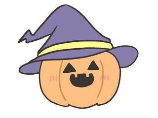 笑顔な表情の魔女の帽子をかぶるジャックオランタン