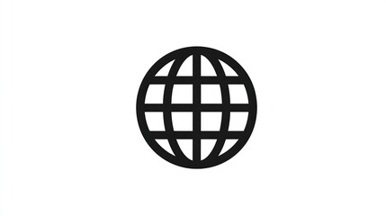 Simple black globe icon, outlined with lines representing continents and the world