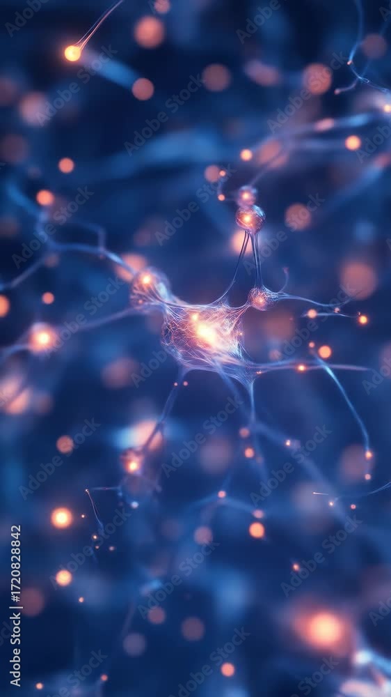 Poster glowing neuron network abstract 3d rendering