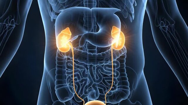 Human Internal Anatomy Highlighting Kidneys and Digestive System
