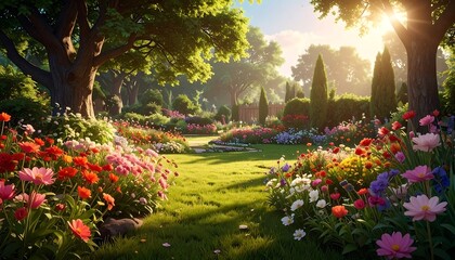 Obraz premium Colorful garden at sunrise