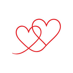 Intertwined Red Hearts Line Art Symbol of Love