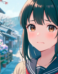 思い詰めて涙をためる女子高生
