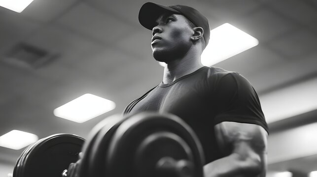 Man in Sportswear Lifting Weights in Modern Gym – Powerful Strong Motivational Fitness Lifestyle