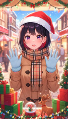 クリスマスのショーウィンドウを眺める女子高生