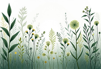 Summer plants illustration background nature meadow tropical green bright