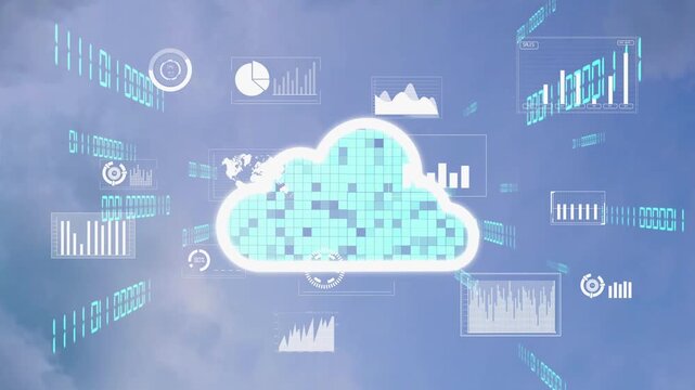 Cloud computing technology and online data storage for alteration data sharing . Computer connects to internet network server service for cloud data transfer shown in 3D futuristic graphic interface .