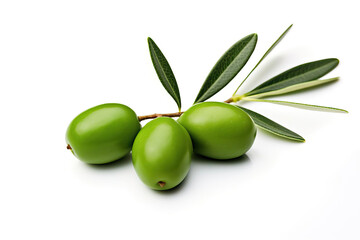 Obraz premium Ripe green olives healthy organic snack oil leaf branch natural ingredient