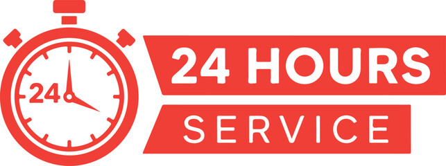 Illustration of 24 hours service isolated on white background