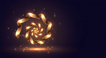 A Glowing Spiraled Ribbon adorned with Sparkles gracefully shines against a Dark Background