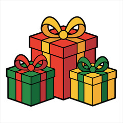 Christmas Gifts Vector Illustration, Holiday Present Clipart Icon, Festive Gift Boxes Graphic Design.