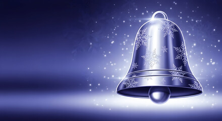 A Shimmering Silver Bell adorned with Sparkles set against a Beautiful Blue Background