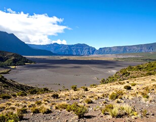 Volcanic landscape with mountains and sky