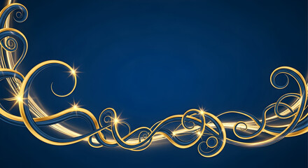 Exquisite Elegant Gold Swirls Over a Deep Blue Background That Captivates the Eye