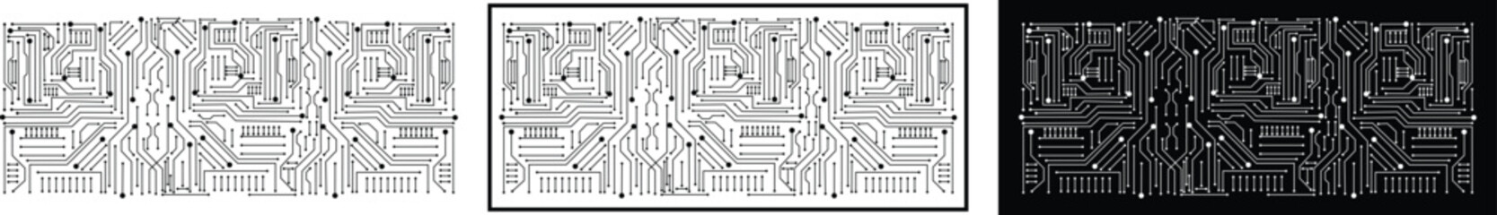 Circuit Board Pattern Icon Set Black Flat and Line Style PCB Symbol Collection Group of Microchip, Processor, Electronic, Semiconductor, Technology, Digital Hardware Vector