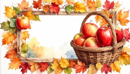 autumn leaves and apples：autumn leaves frame