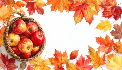 autumn leaves and apples：autumn leaves frame