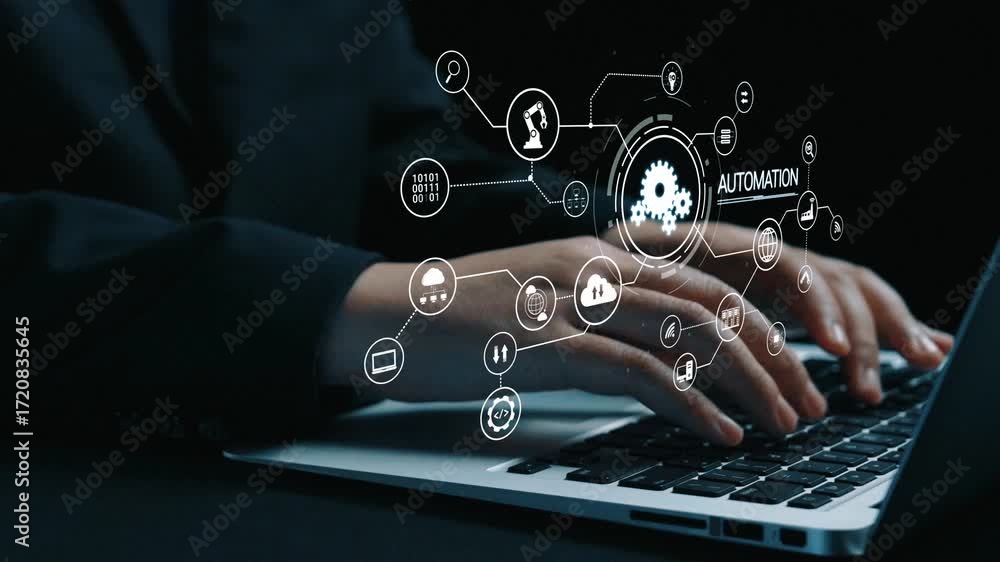 Poster modern automation drives workflow efficiency by connecting systems, people, and data. with intellige