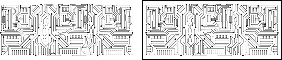 Circuit Board Pattern Icon Set Black Line Style PCB Symbol Collection Group of Microchip, Processor, Electronic, Semiconductor, Technology, Digital Hardware Vector