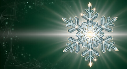 A Beautiful Snowflake Sparkling and Glimmering Marvelously Against a Green Background