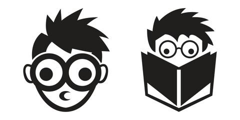 Collection of boy with book vector silhouette