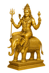 Fototapeta premium Golden statue of lord shiva seated on elephant holding trident with sacred ornaments and divine aura symbolizing hindu spirituality faith worship blessings tradition strength and devotion