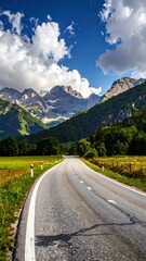 Mountain road under a vibrant sky