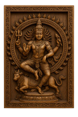 Indian Wooden Artwork of Lord Shiva Performing the Cosmic Dance Surrounded by Flames